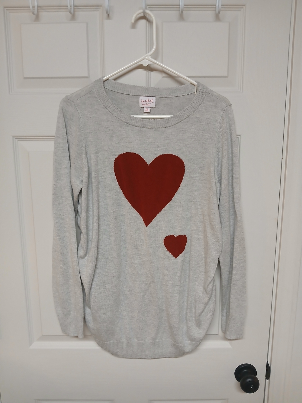 Ladies sweater gray red hearts love xl Isabel warm fall winter cozy